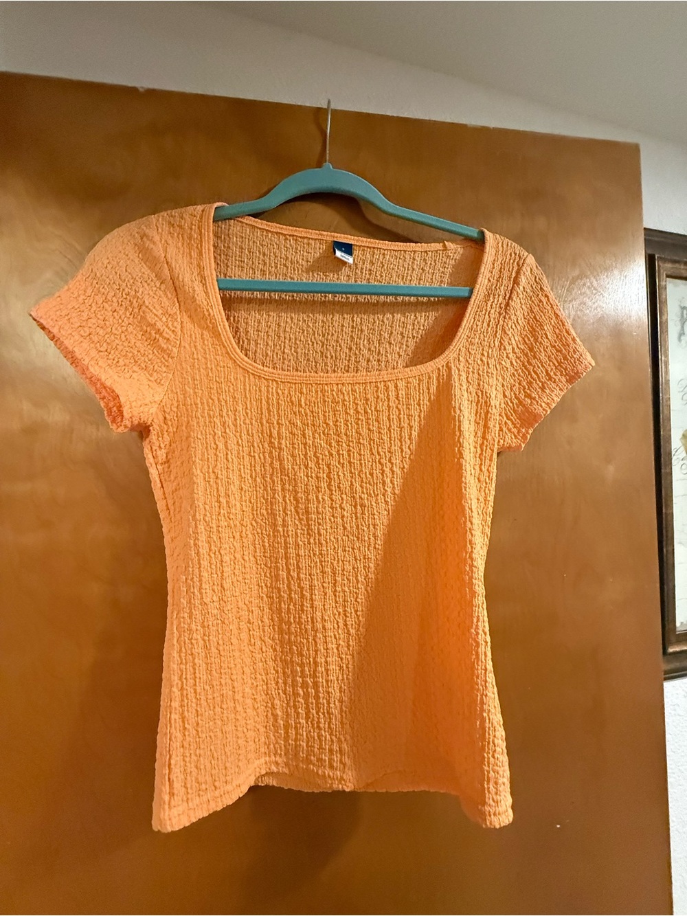 Old Navy Orange Textured Scoop-Neck Short Sleeve Top
